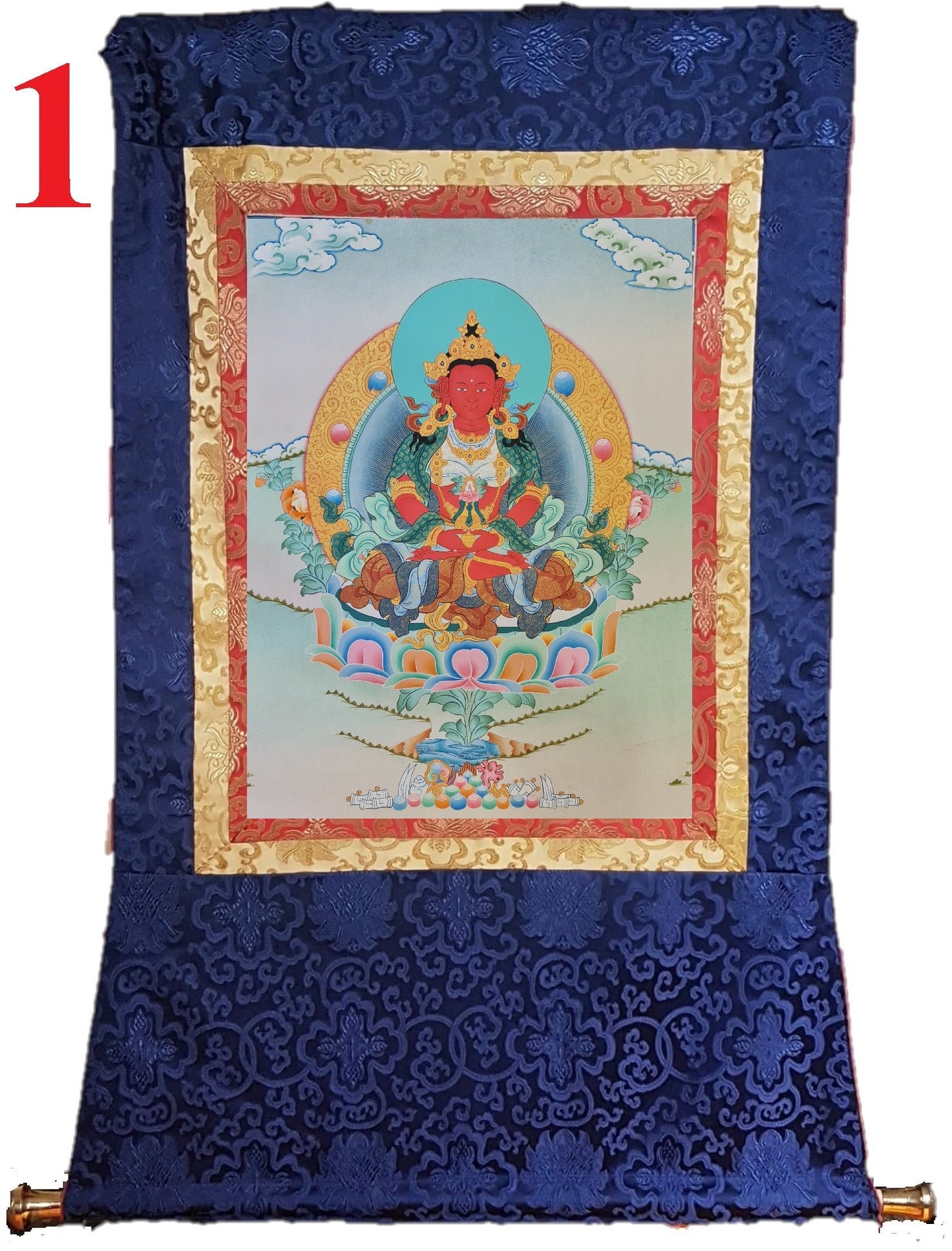 170. Amitayus Thangka (Thanka). Free Brocade / Free Shipping.