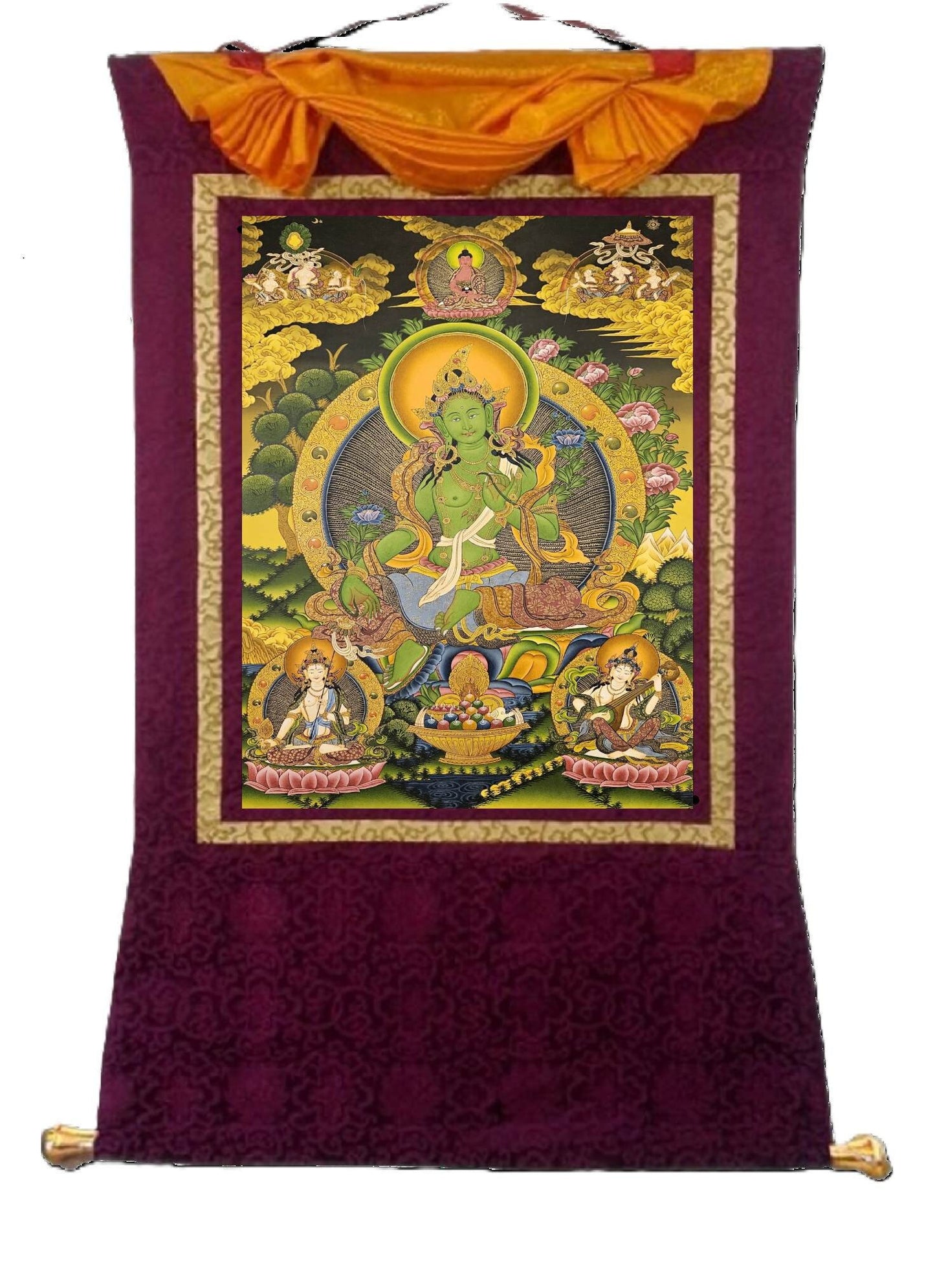 227. Green Tara Thangka (Thanka). Free Brocade / Free Shipping.