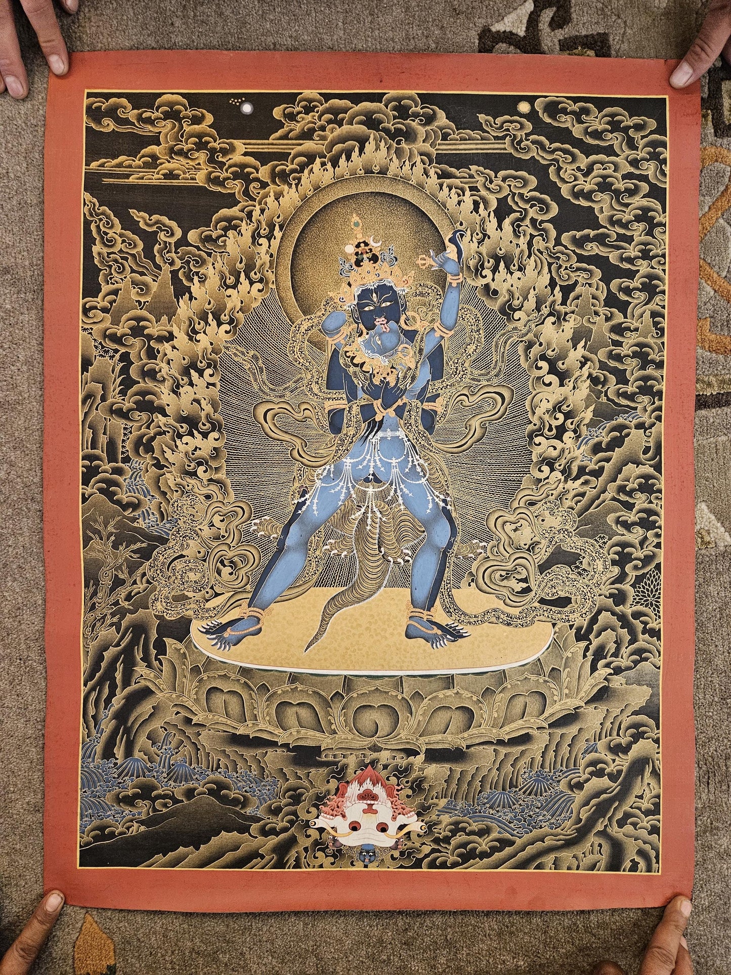 240. Two-Armed Heruka Chakrasamvara with Consort Thangka (Thanka). Free Brocade / Free Shipping.