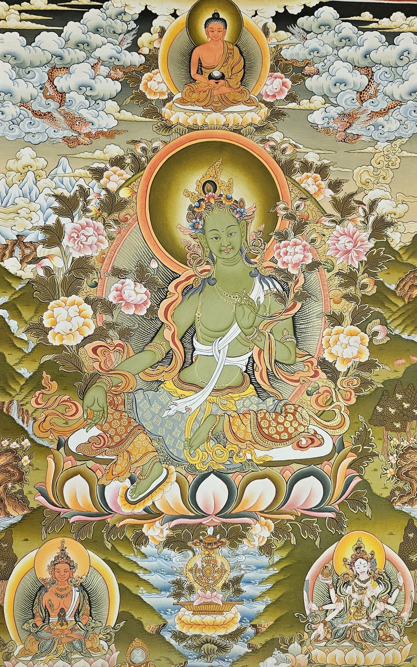 313. Green Tara Thangka (Thanka). Free Brocade / Free Shipping.