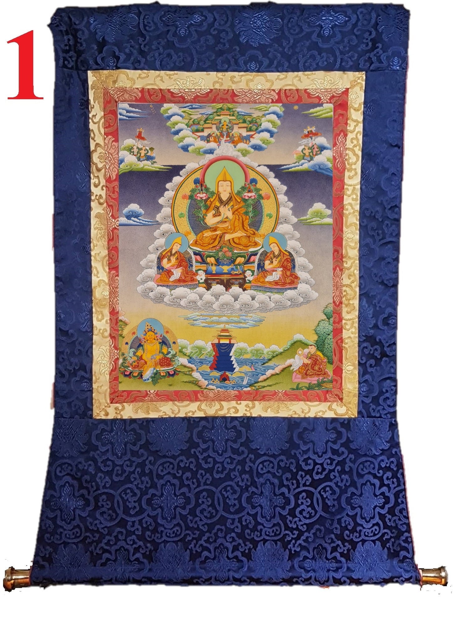 125. Lama Tsongkhapa Thangka (Thanka).  Free Brocade / Free Shipping.