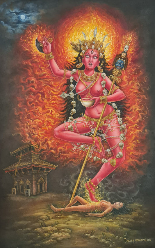 Vajravarahi Samding Dorje Phagmo(Phamo) Oil Newari Painting Paubha in Canvas. Signed by the Artist.