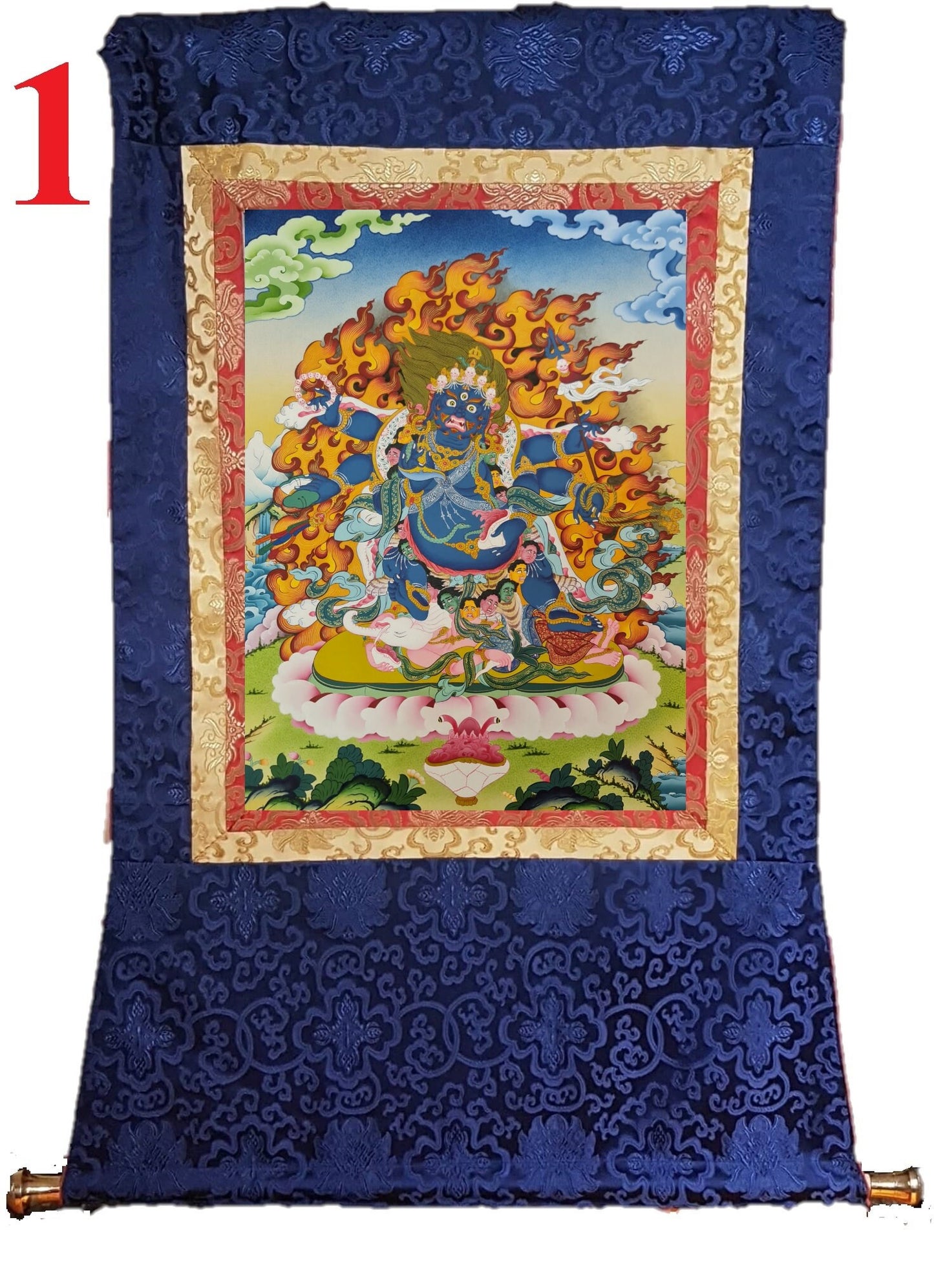 75. 6 Arm Mahakala Thanka (Thangka). Free Brocade / Free Shipping.