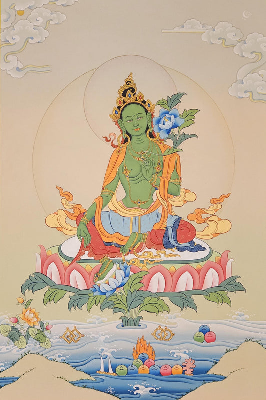 58. Green Tara Thangka (Thanka). Free Brocade / Free Shipping.